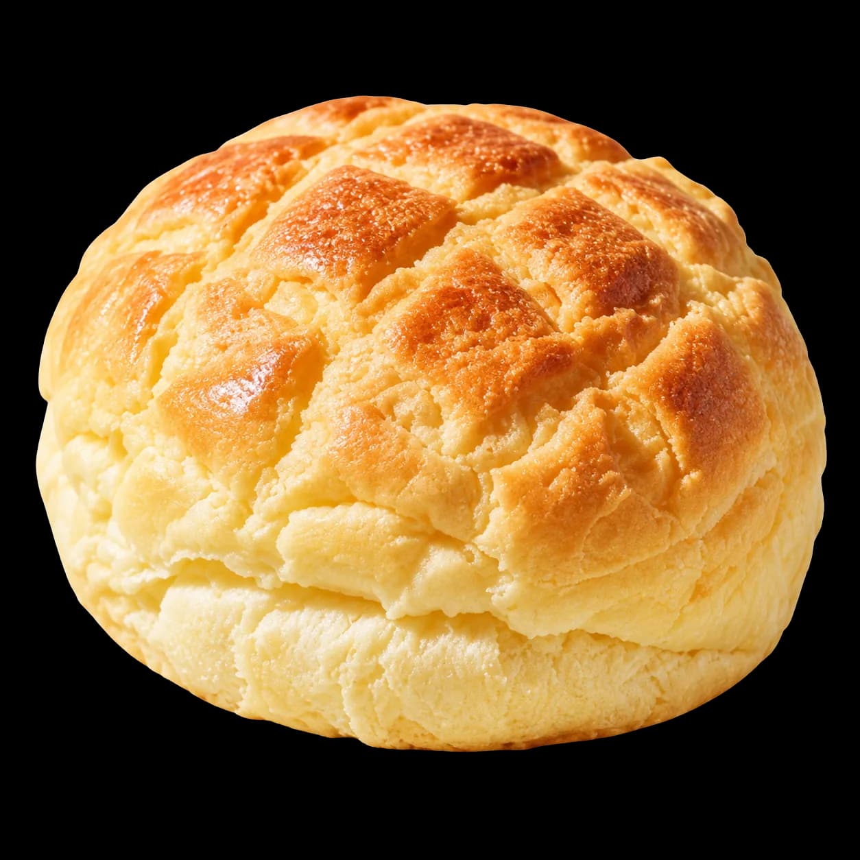 Baked pineapple bun with a golden crackled sugar crust