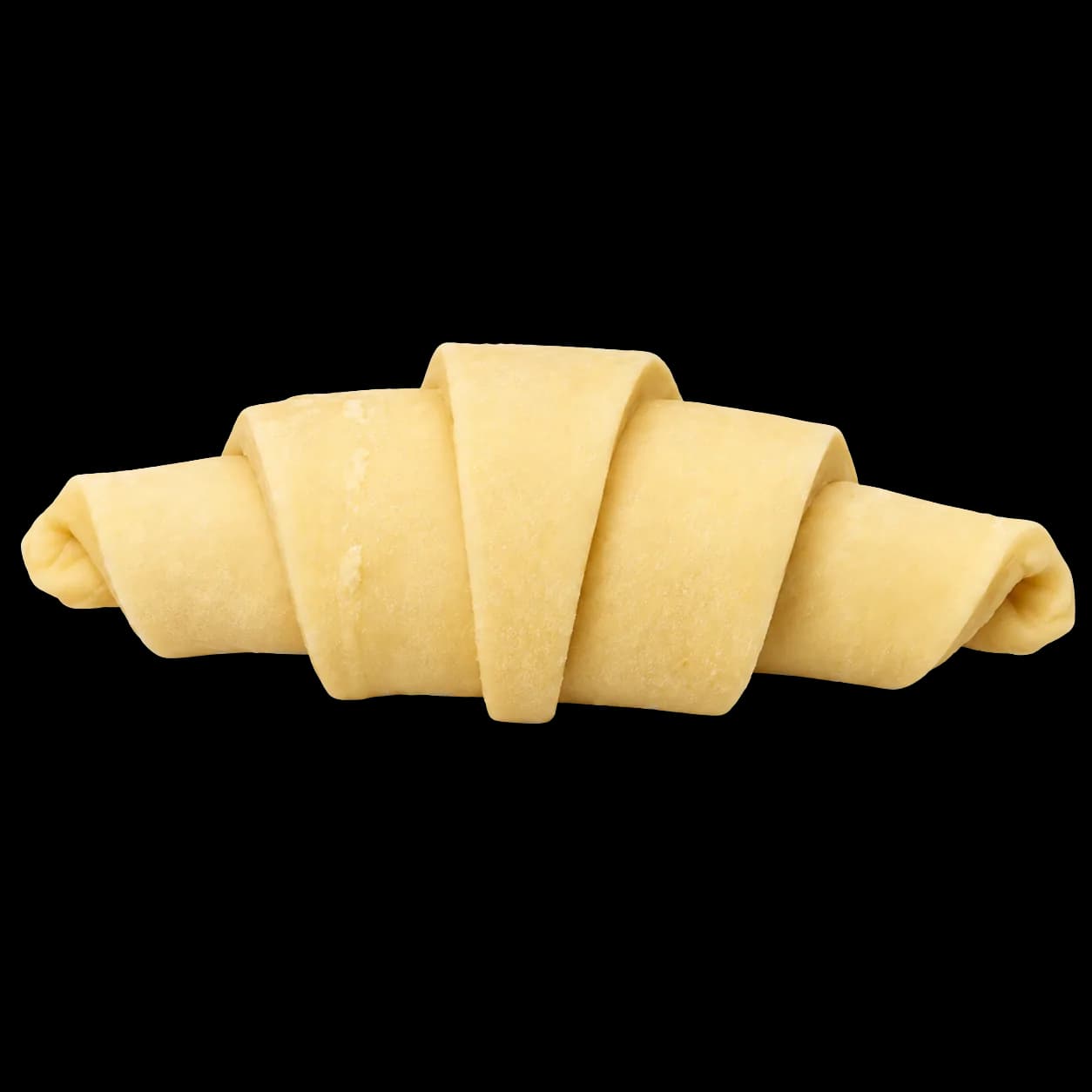 Unbaked pale Danish croissant formed from laminated dough