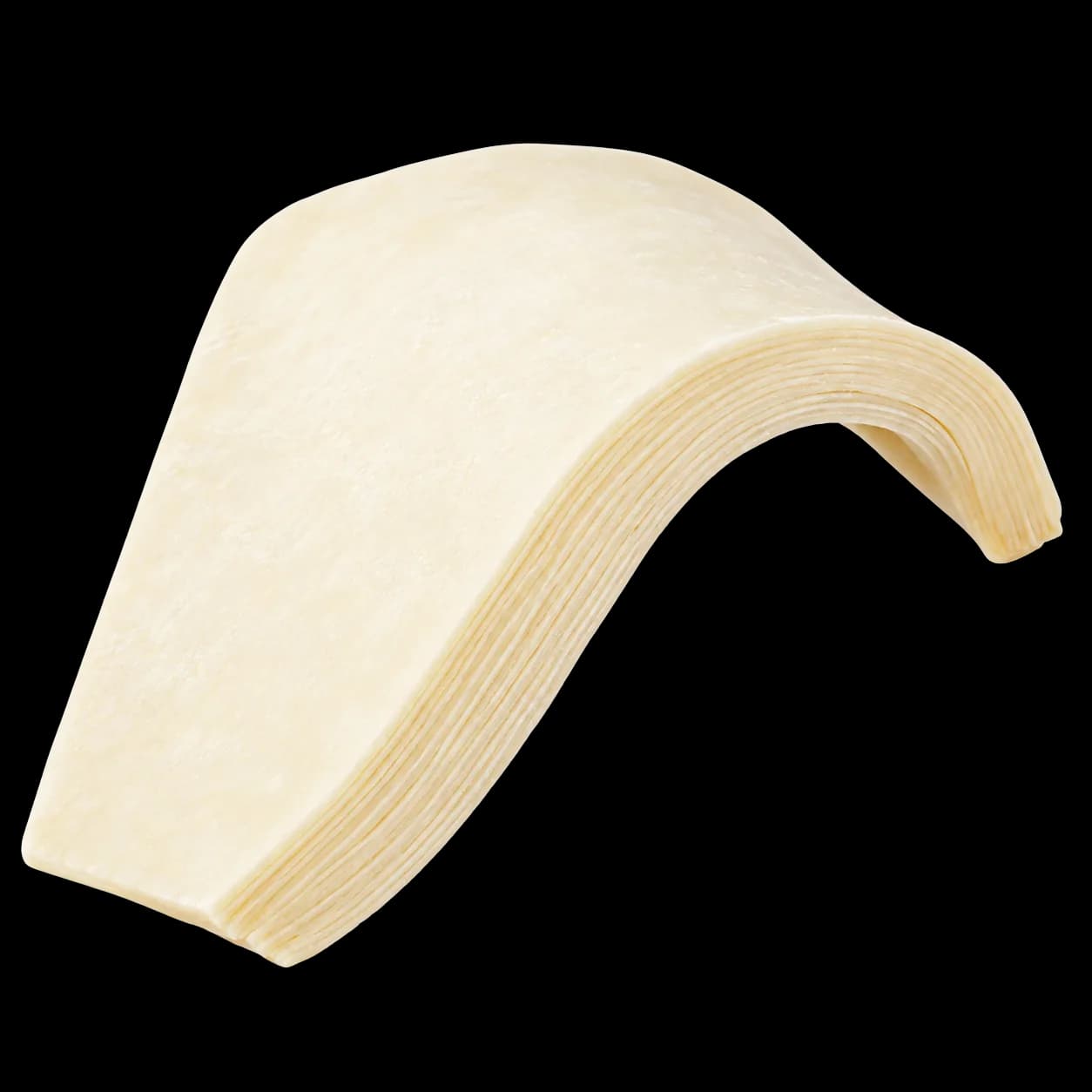 Curved stack of thin laminated Danish dough sheets