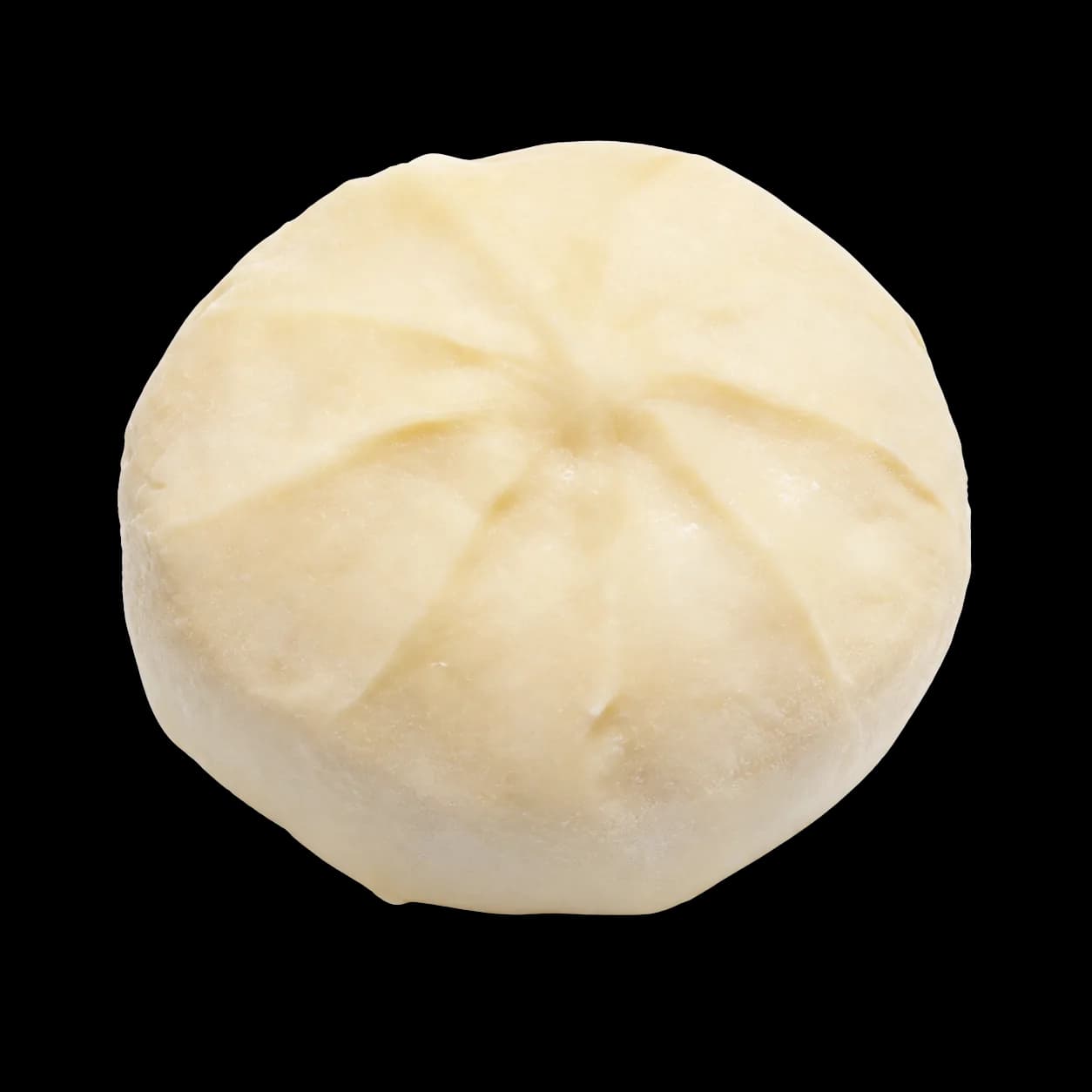Round pale frozen dough ball with a pinched seam on top