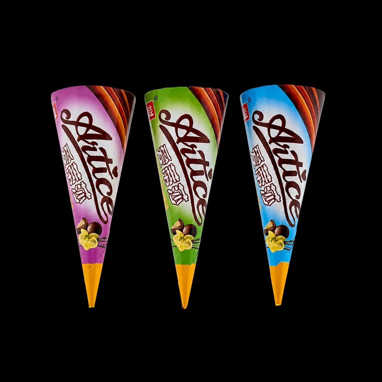 Dip Crunch mini waffle cone packs in assorted flavor sleeves
